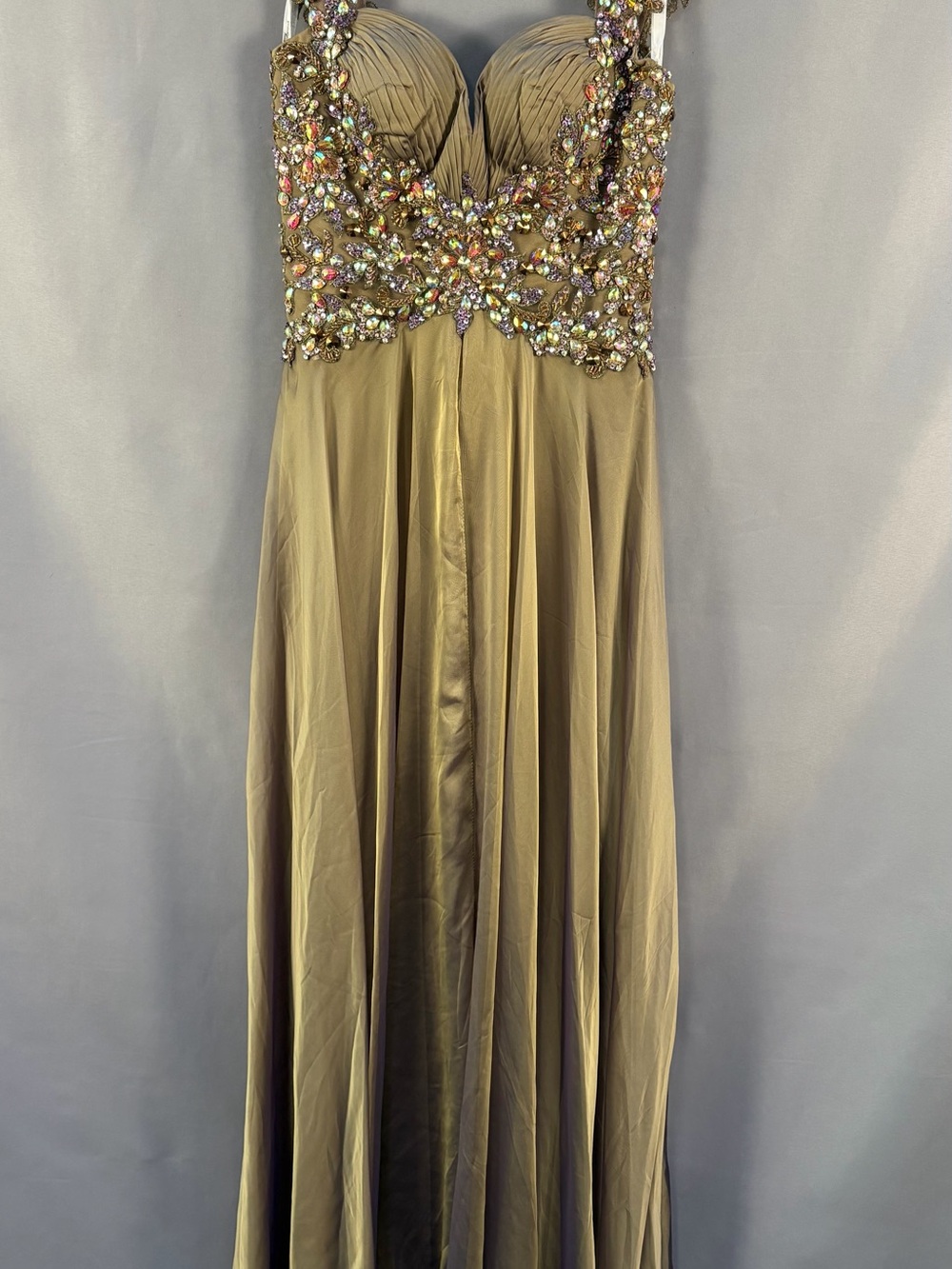 Tony Bowls Gold Jeweled Sweetheart Prom Gown